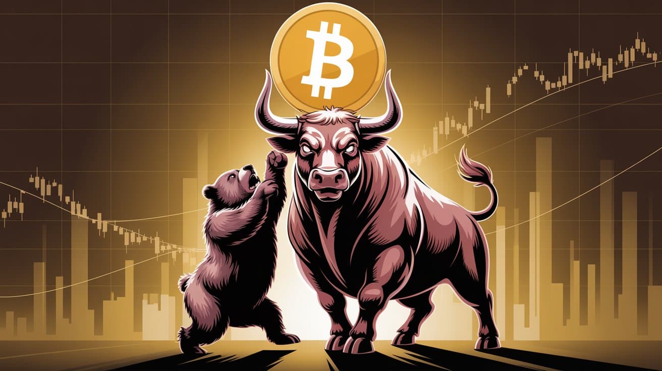 Bitcoin bull and bear illustration